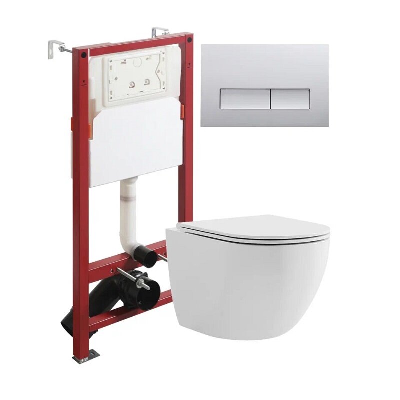 Изображение товара Инсталляция Agger ATI03100+APB200 с безободковым подвесным унитазом и хром-кавишей