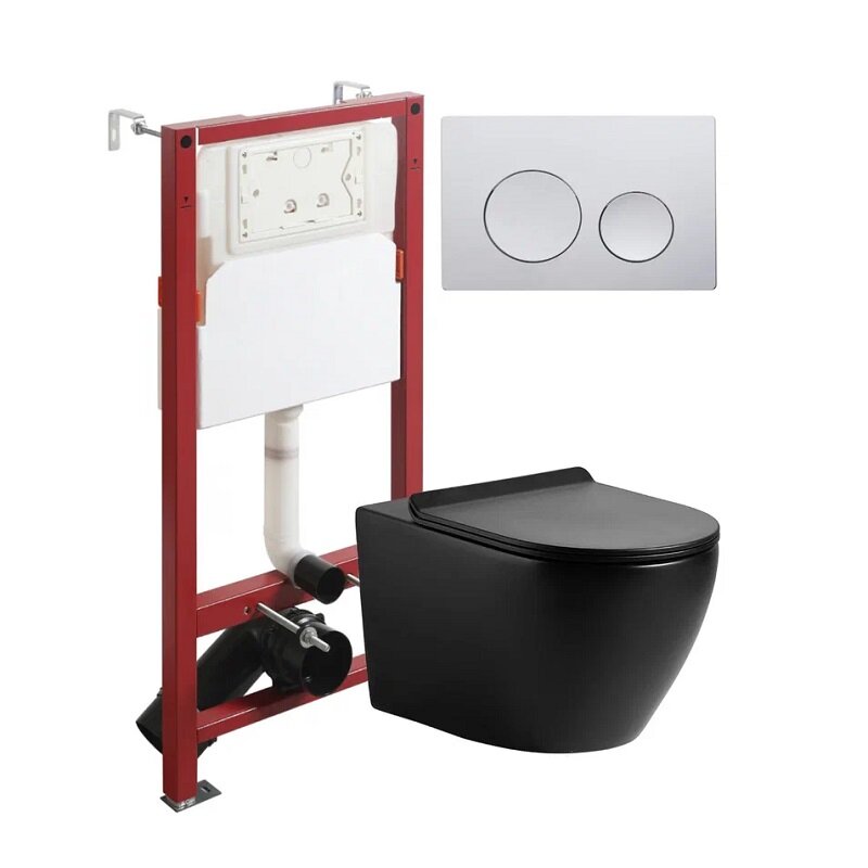 Изображение товара Подвесной безободковый унитаз Agger ATI03144+APB100 с инсталляцией и сиденьем микролифт