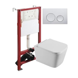 Изображение товара Инсталляция Agger ATI04100+APB100, с подвесным безободковым унитазом, сиденье микролифт, клавиша смыва хром глянцевая