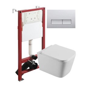 Изображение товара Инсталляция Agger ATI04100+APB200, с подвесным безободковым унитазом, сиденье микролифт, клавиша смыва хром глянцевая