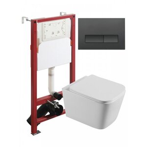 Изображение товара Инсталляция Agger ATI04100+APB244, с подвесным безободковым унитазом, сиденье микролифт, клавиша смыва черная матовая