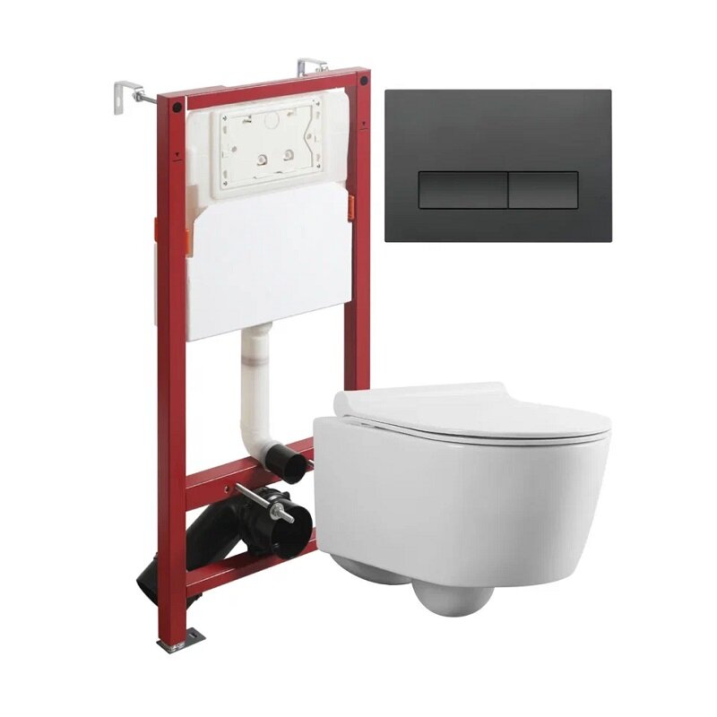 Изображение товара Инсталляция Agger ATI05100+APB244 с подвесным безободковым унитазом и клавишей черная матовая