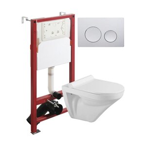 Изображение товара Инсталляция Agger ATI06100+APB100, с подвесным безободковым унитазом, сиденье микролифт, клавиша смыва хром глянцевая