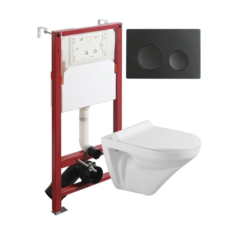 Изображение товара Инсталляция Agger ATI06100+APB144 с безободковым унитазом и клавишей черная матовая