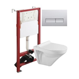 Изображение товара Инсталляция Agger ATI06100+APB200, с подвесным безободковым унитазом, сиденье микролифт, клавиша смыва хром глянцевая