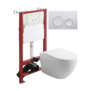 Изображение товара Инсталляция Agger ATI07150+APB100, с подвесным безободковым унитазом, сиденье микролифт, клавиша смыва хром глянцевая