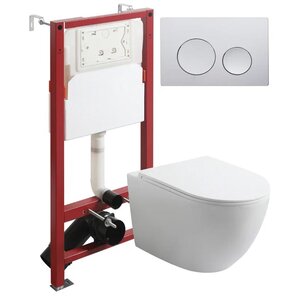 Изображение товара Инсталляция Agger ATI07150+APB100, с подвесным безободковым унитазом, сиденье микролифт, клавиша смыва хром глянцевая