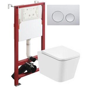 Изображение товара Инсталляция Agger ATI08100+APB100, с подвесным безободковым унитазом, сиденье микролифт, клавиша смыва хром глянцевая