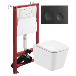 Изображение товара Инсталляция Agger ATI08100+APB144, с подвесным безободковым унитазом, сиденье микролифт, клавиша смыва черная матовая