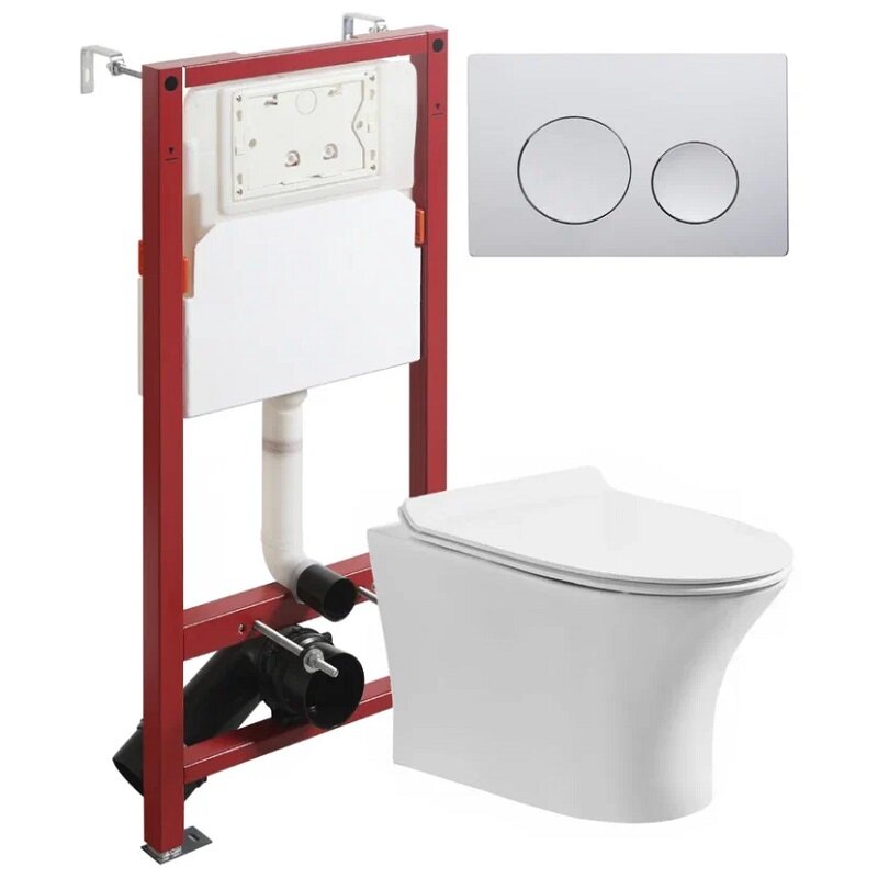 Изображение товара Инсталляция Orange CI01-100W+APB100 с подвесным безободковым унитазом и глянцевой клавишей смыва