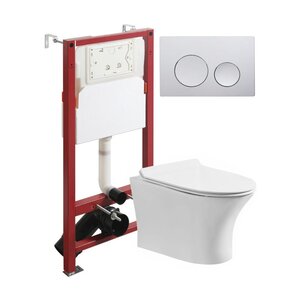 Изображение товара Инсталляция Orange CI01-100W+APB100 с подвесным безободковым унитазом и глянцевой клавишей смыва