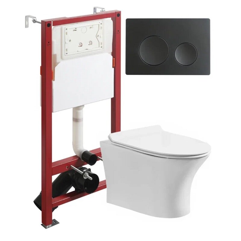 Изображение товара Подвесной унитаз безободковый с инсталляцией Orange CI01-100W+APB144, 25 лет гарантии