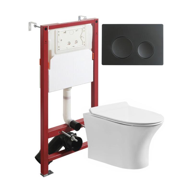 Изображение товара Инсталляция Orange CI01-100W+APB144, с подвесным безободковым унитазом, сиденье микролифт, клавиша смыва черная матовая