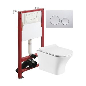 Изображение товара Инсталляция Orange CI02-100W+APB100, с подвесным безободковым унитазом, сиденье микролифт, клавиша смыва хром глянцевая