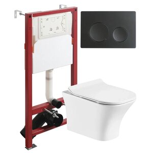 Изображение товара Инсталляция Orange CI02-100W+APB144, с подвесным безободковым унитазом, сиденье микролифт, клавиша смыва черная матовая