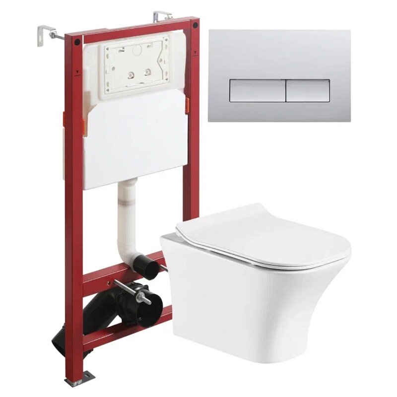 Изображение товара Подвесной безободковый унитаз Orange CI02-100W+APB200 с инсталляцией и хром-кнопкой смыва