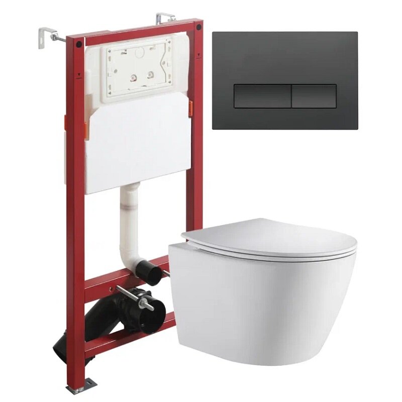 Изображение товара Инсталляция Orange CI07-150W+APB244 с подвесным унитазом и черной кнопкой смыва