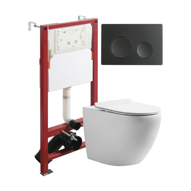 Изображение товара Инсталляция Orange CI07-100W+APB144 подвесной безободковый унитаз с микролифтом и черной кнопкой