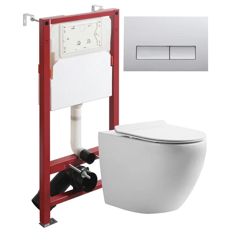 Изображение товара Подвесной унитаз с инсталляцией Orange CI07-100W+APB200 из санфарфора, хром