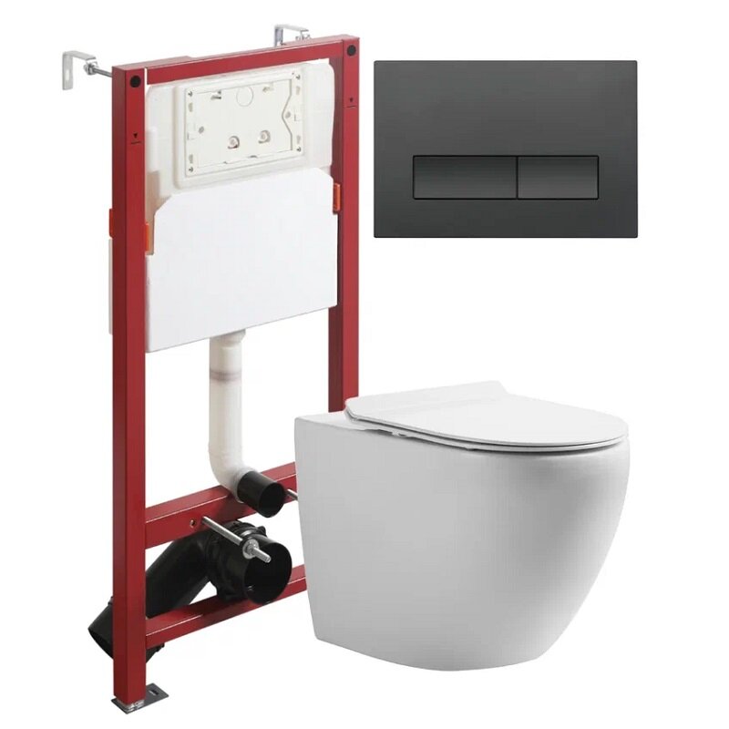 Изображение товара Инсталляция Orange CI07-100W+APB244 с подвесным унитазом и черной кнопкой смыва