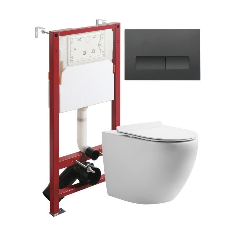 Изображение товара Инсталляция Orange CI07-100W+APB244 с подвесным унитазом и черной кнопкой смыва