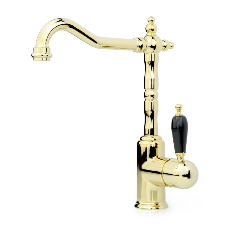 Изображение товара Смеситель для кухни Boheme Kitchen Tradizionale Oro 102-BLC, цвет золотой ручка керамика черная