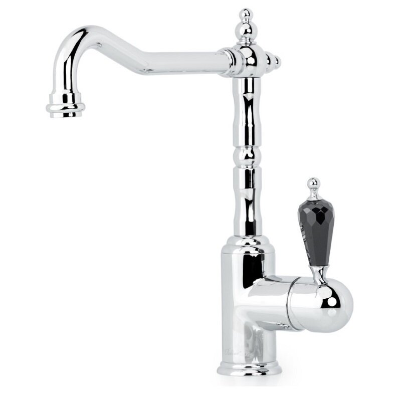 Изображение товара Высокий кухонный смеситель Boheme Kitchen Tradizionale 103-BSW с черной ручкой и кристаллами Swarov