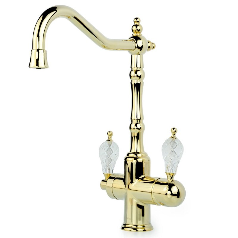 Изображение товара Смеситель для кухни Boheme Kitchen Tradizionale Oro 112-CRST с подключением к фильтру, цвет золото с ручкой Crystal