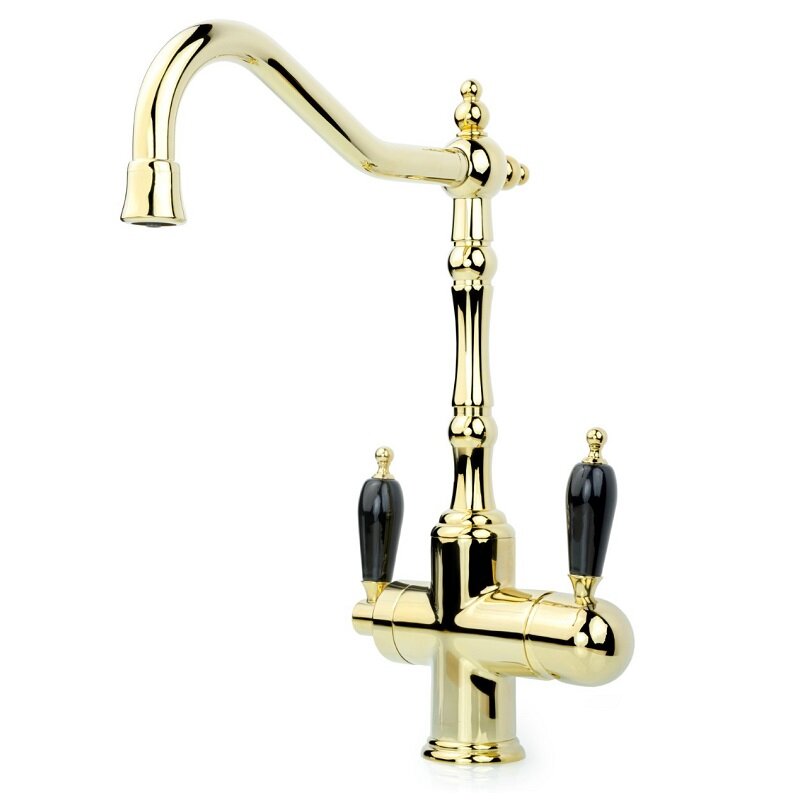 Изображение товара Смеситель для кухни Boheme Kitchen Tradizionale Oro 112-BLC с подключением к фильтру, цвет золото ручка керамика черная