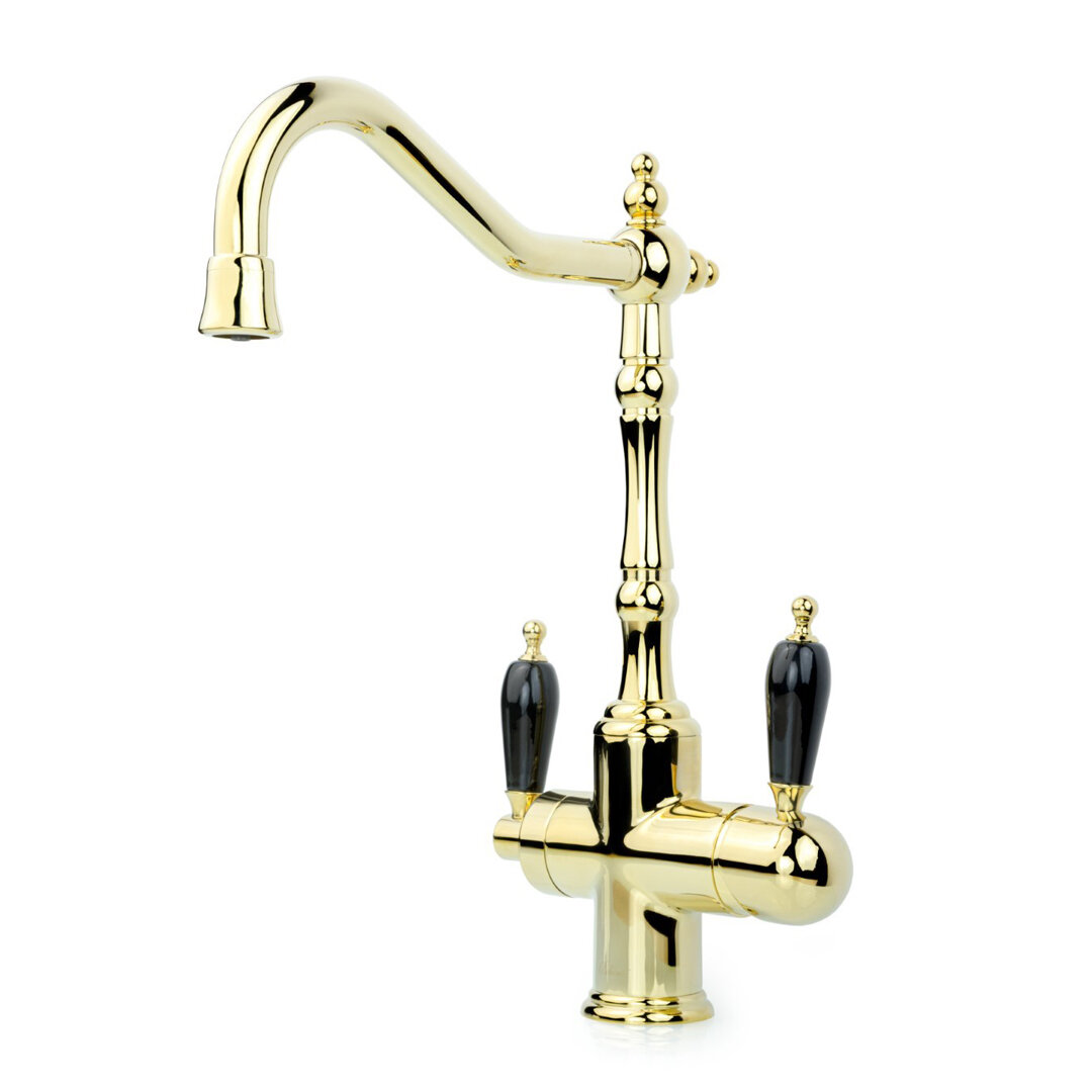 Изображение товара Смеситель для кухни Boheme Kitchen Tradizionale Oro 112-BLC с подключением к фильтру, цвет золото ручка керамика черная