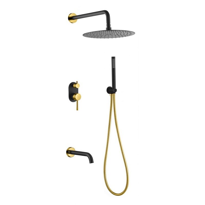 Изображение товара Душевая система Boheme Uno 464-2-BG, с изливом, верхний душ, ручной душ, цвет черный/золото