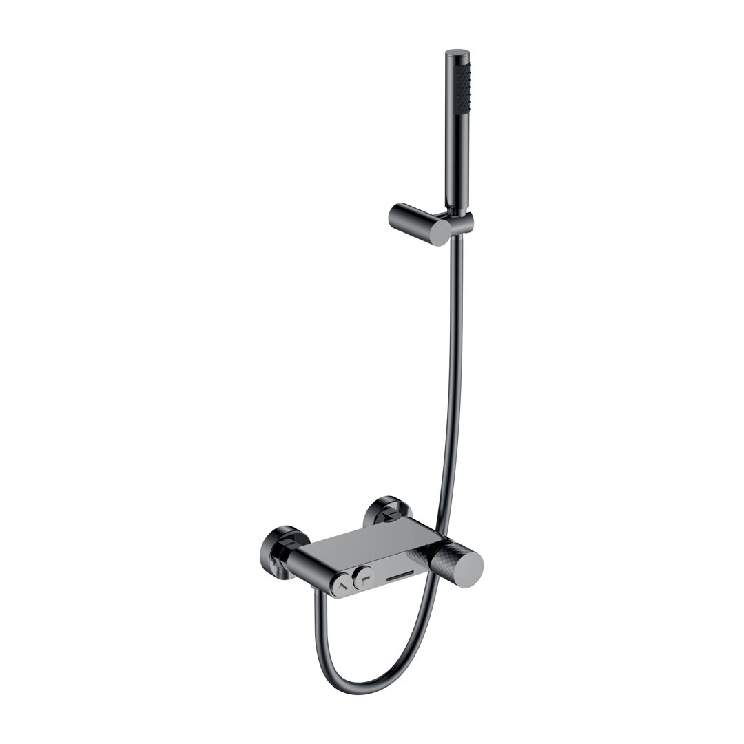Изображение товара Смеситель для ванны и душа Boheme Stick 123-SGM, цвет графит Shine Gun Metal c ручкой Diamond