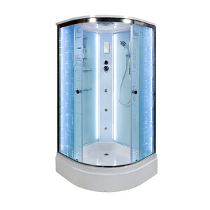 Изображение товара Душевая кабина AvaCan EM2710LED+GM, 100 x 100 см, с крышей, с гидромассажем, средний поддон, стекло с рисунком, профиль хром, 98475