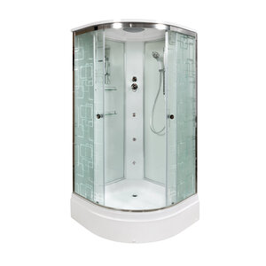 Изображение товара Душевая кабина AvaCan EM2710GM, 100 x 100 см, с крышей, с гидромассажем, средний поддон, стекло с рисунком, профиль хром, 98471