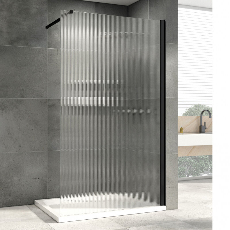 Изображение товара Душевая стенка Abber Immer Offen AG61091R8, со свободным входом, 90 см, стекло рифленое, профиль черный