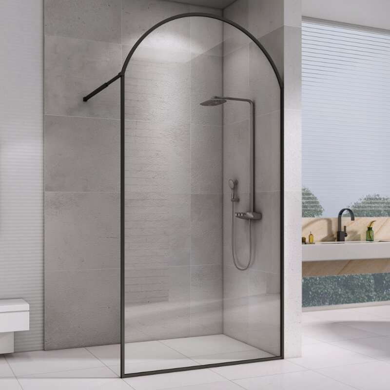 Изображение товара Душевая стенка Abber Immer Offen AG64100BN, стекло прозрачное, профиль черный