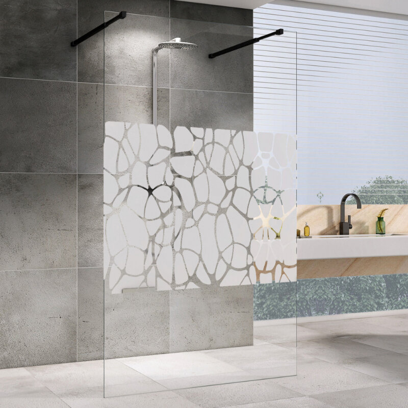 Изображение товара Душевая стенка Abber Immer Offen AG68100BF8, со свободным входом, 100 см, стекло прозрачное с рисунком, профиль черный