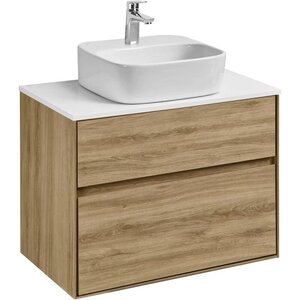 Изображение товара Тумба с раковиной, столешницей и зеркальным шкафом Акватон Либерти 75 см, дуб эльвезия 1A2795K4LY010/1WH501709/1A279302LYC70/1A281003LY010 (выставочный образец, отсутствует упаковка)