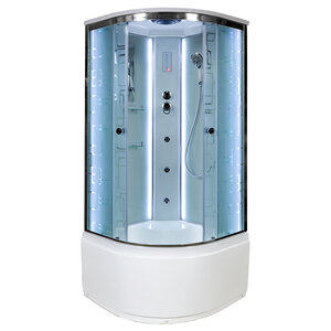 Изображение товара Душевая кабина AvaCan EM5011LED+GM, 110 x 110 см, с крышей, с гидромассажем, высокий поддон, стекло с рисунком, профиль хром, 88048