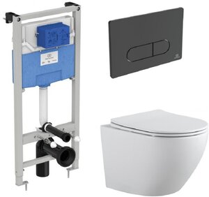 Изображение товара Инсталляция Aquanet Cetus 2.0 W LX-1901, 00323467, унитаз безободковый, крышка-сиденье микролифт, белый, клавиша черная 