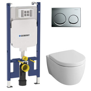 Изображение товара Инсталляция Geberit Alpha 500.175.21.I, унитаз iCon безободковый, сиденье микролифт, кнопка хром