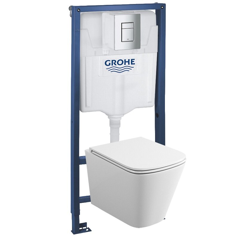 Изображение товара Инсталляция Grohe Rapid SL GH 39185001, унитаз безободковый, Tornado, сиденье микролифт, белый, клавиша хром