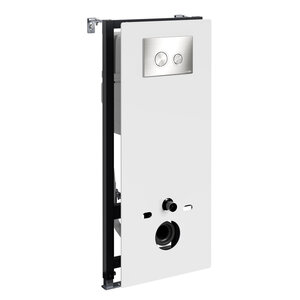 Изображение товара Инсталляция для унитаза WasserKraft Abens 20TLT.010.ME.WH.BN01, декоративная стеклянная панель белая, механическая кнопка смыва никель