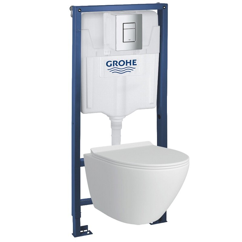 Изображение товара Инсталляция Grohe Rapid SL GH 39183001, унитаз безободковый, сиденье микролифт, белый, клавиша хром Изображение товара Инсталляция Grohe Rapid SL GH 39183001, унитаз безободковый, сиденье микролифт, белый, клавиша хром