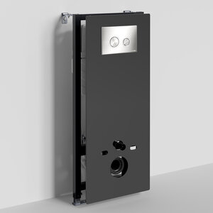 Изображение товара Инсталляция для унитаза WasserKraft Abens 20TLT.010.ME.BL.BN01, декоративная стеклянная панель черная, механическая кнопка смыва никель