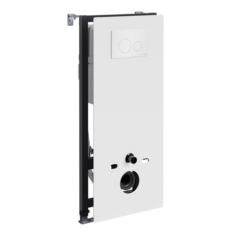 Изображение товара Инсталляция для унитаза WasserKraft Abens 20TLT.010.ME.WH.WH02, декоративная стеклянная панель белая, механическая кнопка смыва белая