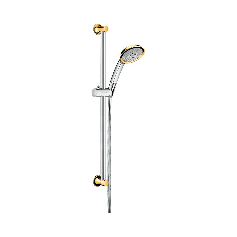 Изображение товара Душевой гарнитур Hansgrohe Raindance Classic 3jet, 27843090, штанга 65 см, лейка 3 режима, хром, декор золото Изображение товара Душевой гарнитур Hansgrohe Raindance Classic 3jet, 27843090, штанга 65 см, лейка 3 режима, хром, декор золото