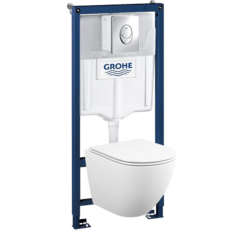 Изображение товара Инсталляция Grohe Rapid SL GH 39187001, унитаз безободковый, сиденье микролифт, белый, клавиша хром Изображение товара Инсталляция Grohe Rapid SL GH 39187001, унитаз безободковый, сиденье микролифт, белый, клавиша хром