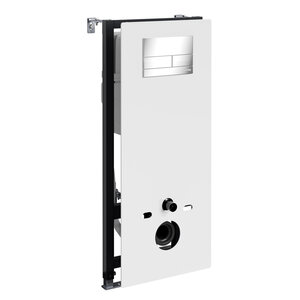 Изображение товара Инсталляция для унитаза WasserKraft Abens 20TLT.010.ME.WH.CH04, декоративная стеклянная панель белая, механическая кнопка смыва хром