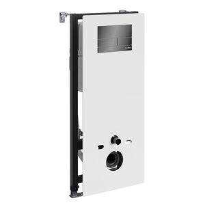 Изображение товара Инсталляция для унитаза WasserKraft Abens 20TLT.010.ME.WH.PB04, декоративная стеклянная панель белая, механическая кнопка смыва черная